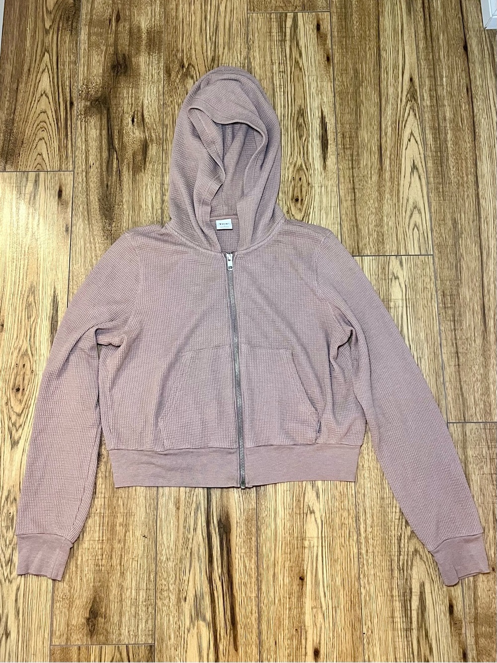 Aritzia Tna Waffle Cropped Full-Zip Hoodie Mauve Dusty Rose - Size S